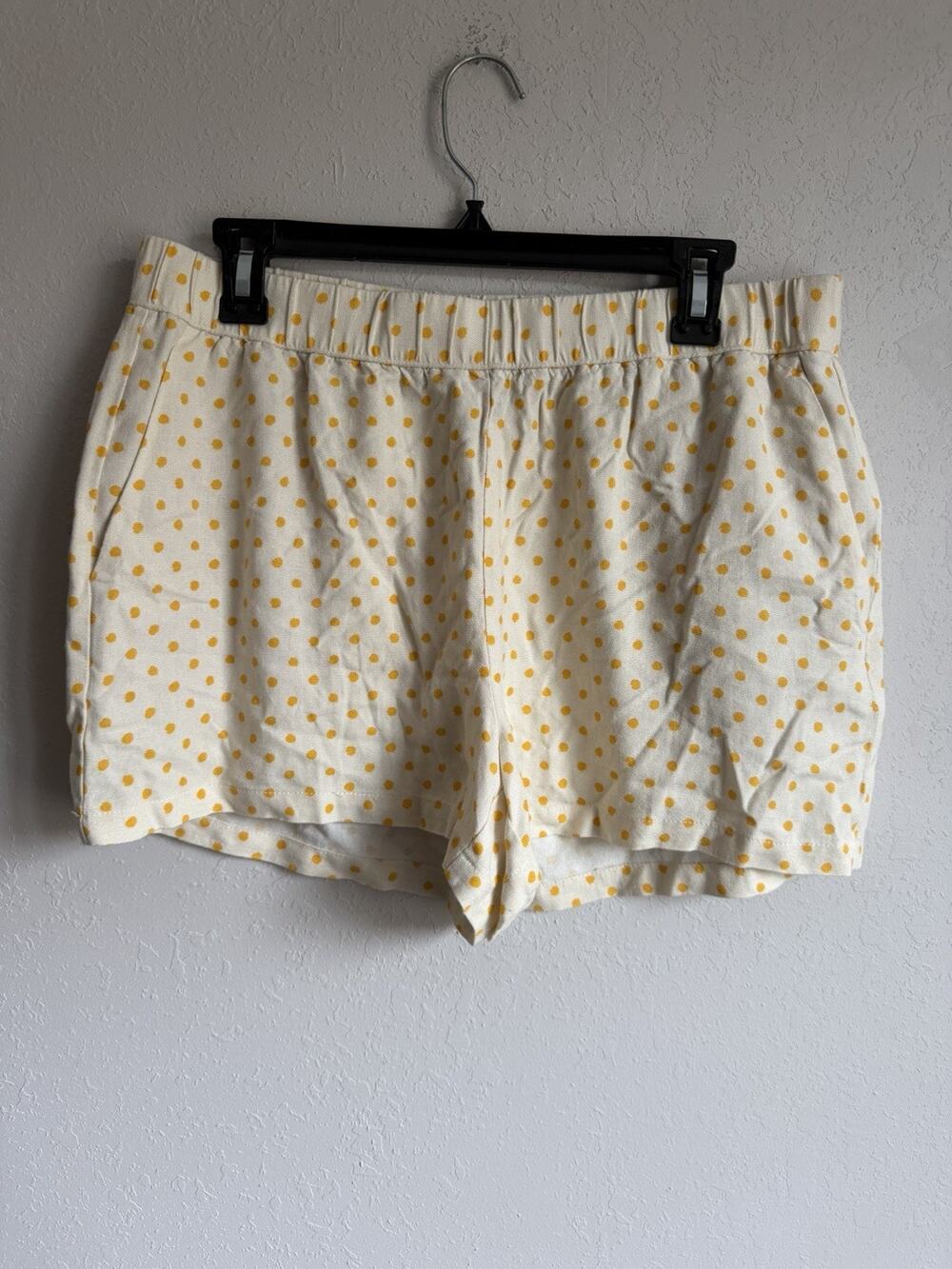 Vero Moda Cream Yellow Polka Dot Linen Blend Pull On Shorts Womens L